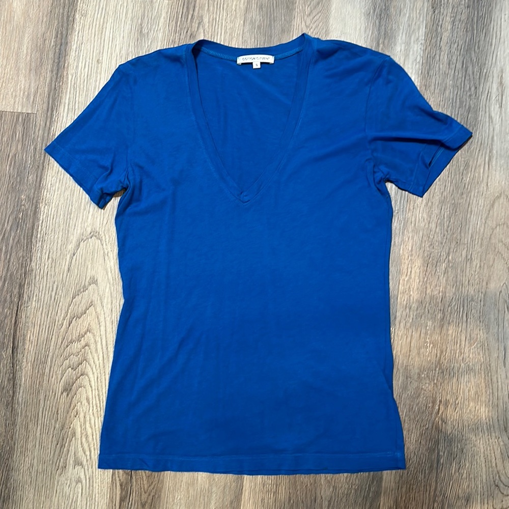 Cotton Citizen cobalt blue v-neck top tee shirt XS